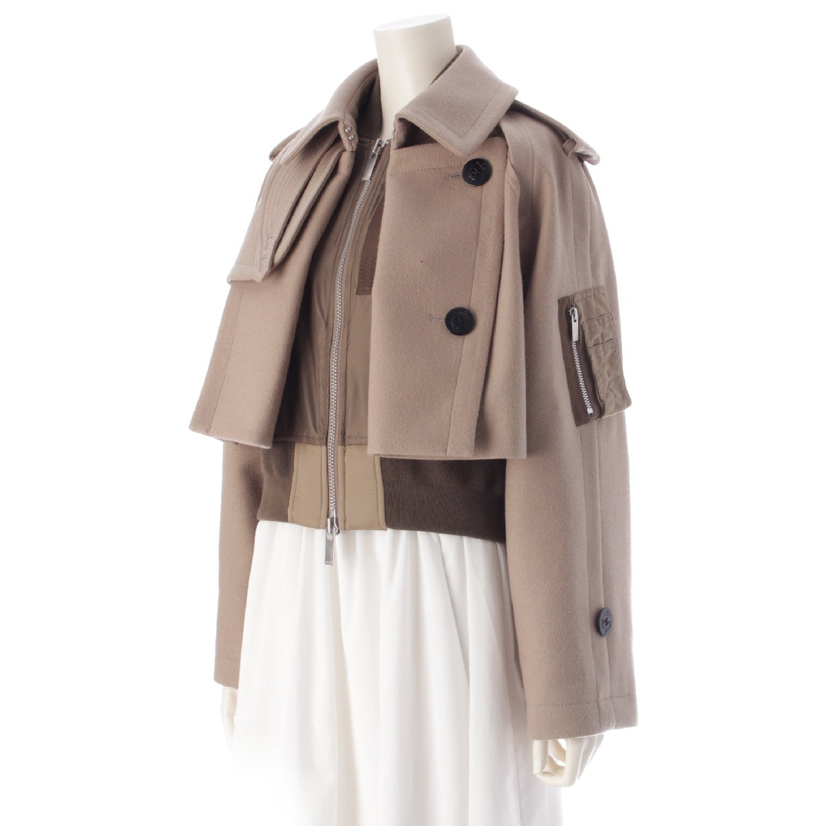 Sacai 23 years wool melton MA-1 mix of different materials Blouson 06753 Beige khaki 1