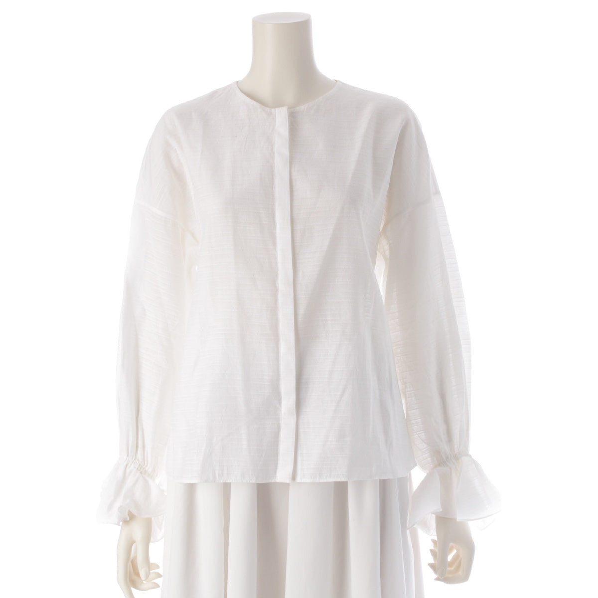 Drawer RESORT2 Cotton silk Ruffled cuffs Long sleeves blouse Tops shirt 6521-299-1075 white 36