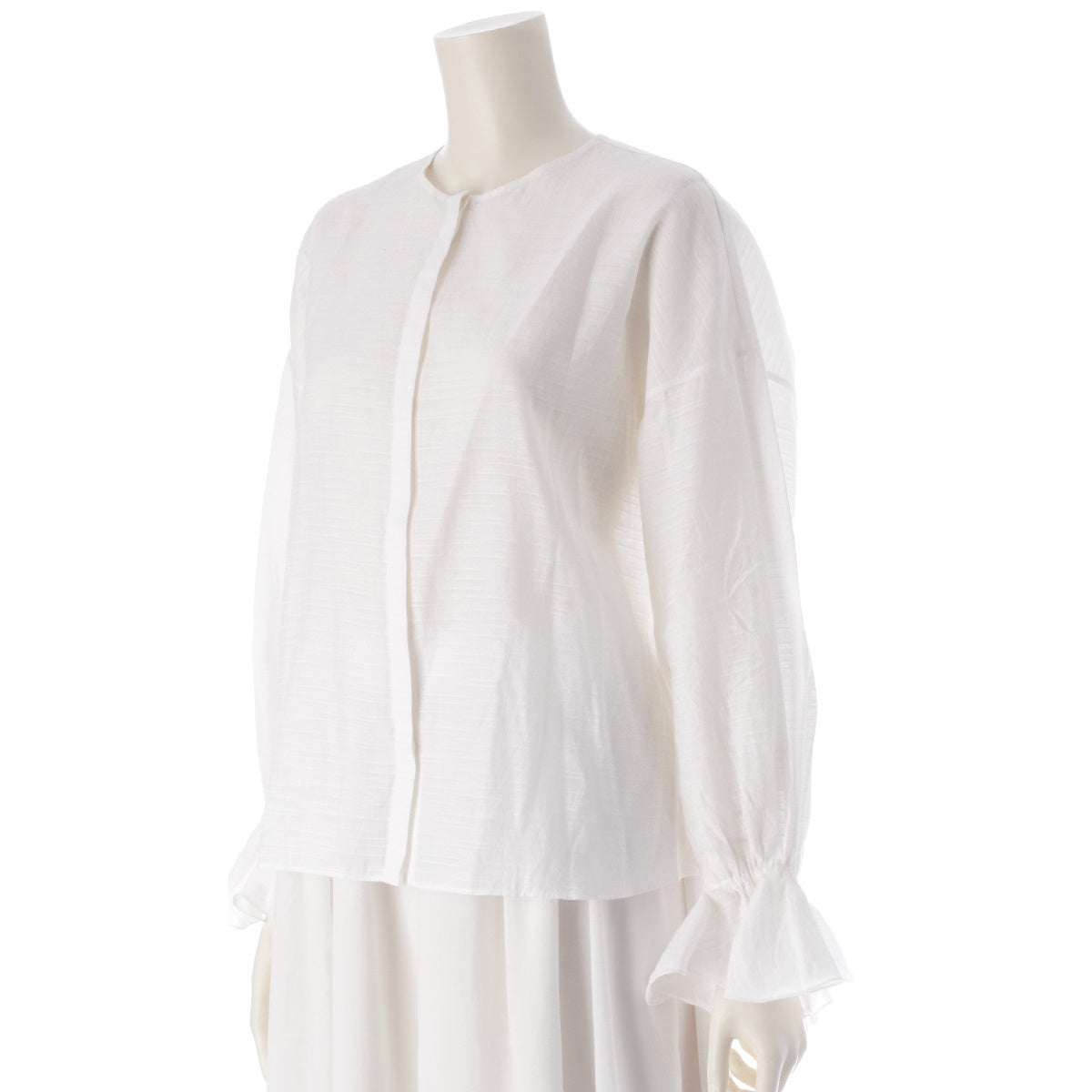 Drawer RESORT2 Cotton silk Ruffled cuffs Long sleeves blouse Tops shirt 6521-299-1075 white 36