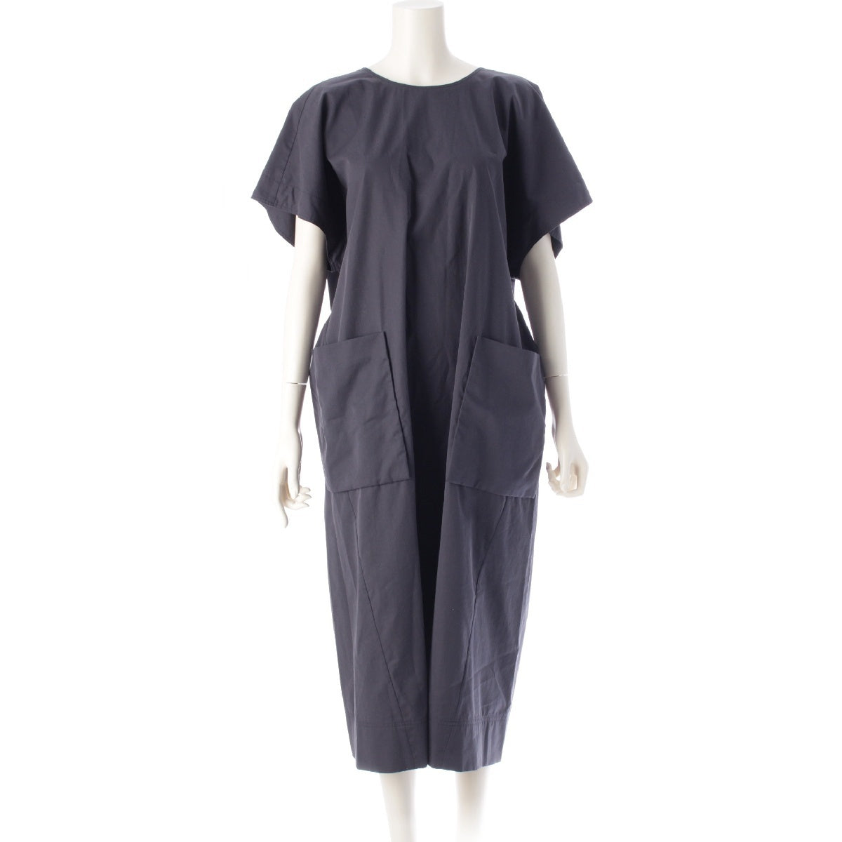 Drawer 22Stainless Steel cotton Twisted Ribbon Short Sleeve one piece dress 6526-299-1274 Navy gray 36