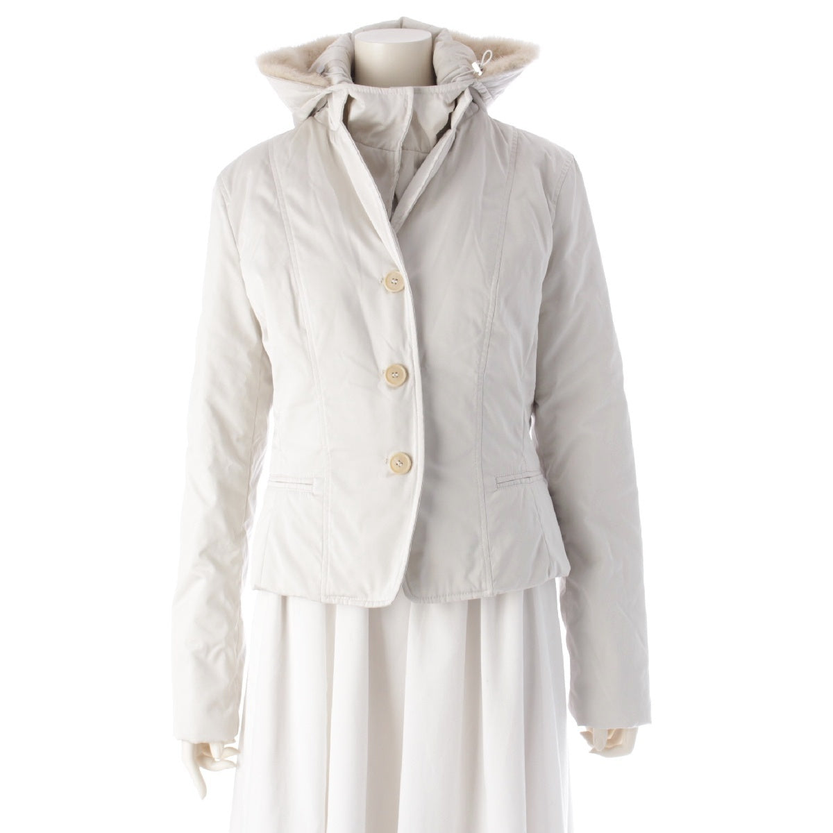 S Max Mara Puffer short length OTS real fur with removable hood Jacket outer beige 42