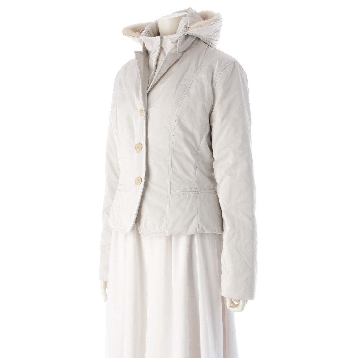 S Max Mara Puffer short length OTS real fur with removable hood Jacket outer beige 42