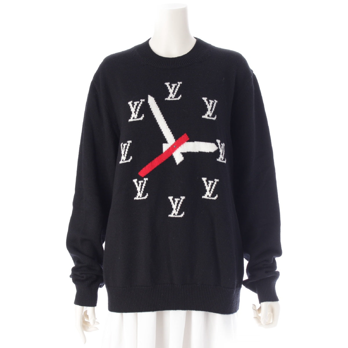 LOUIS VUITTON 22AW Clock Intarsia LV logo clock design long sleeve crew neck knit Sweater tops black M