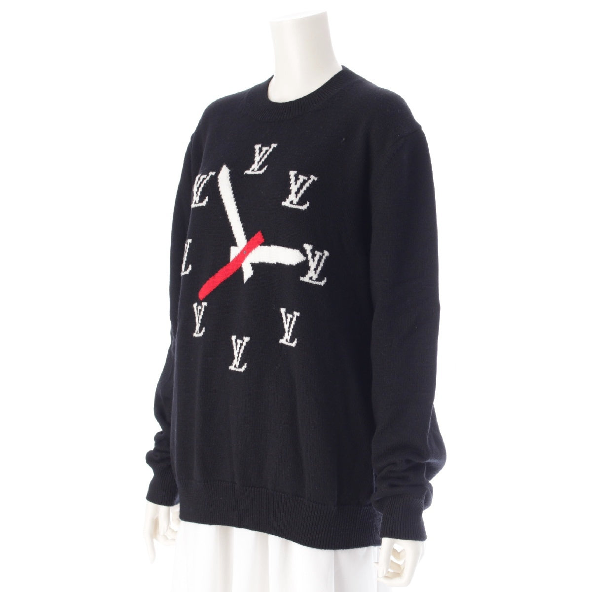 LOUIS VUITTON 22AW Clock Intarsia LV logo clock design long sleeve crew neck knit Sweater tops black M