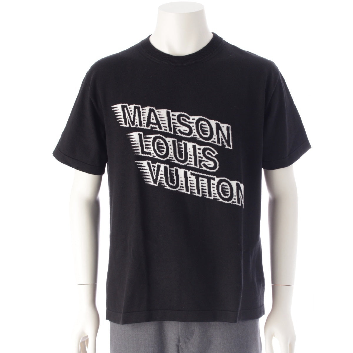 LOUIS VUITTON 21AW Cotton x silk Logo embroidered crew neck oversized knit Short sleeve T-shirt tops RM2129 HA0 HLN31W black XS