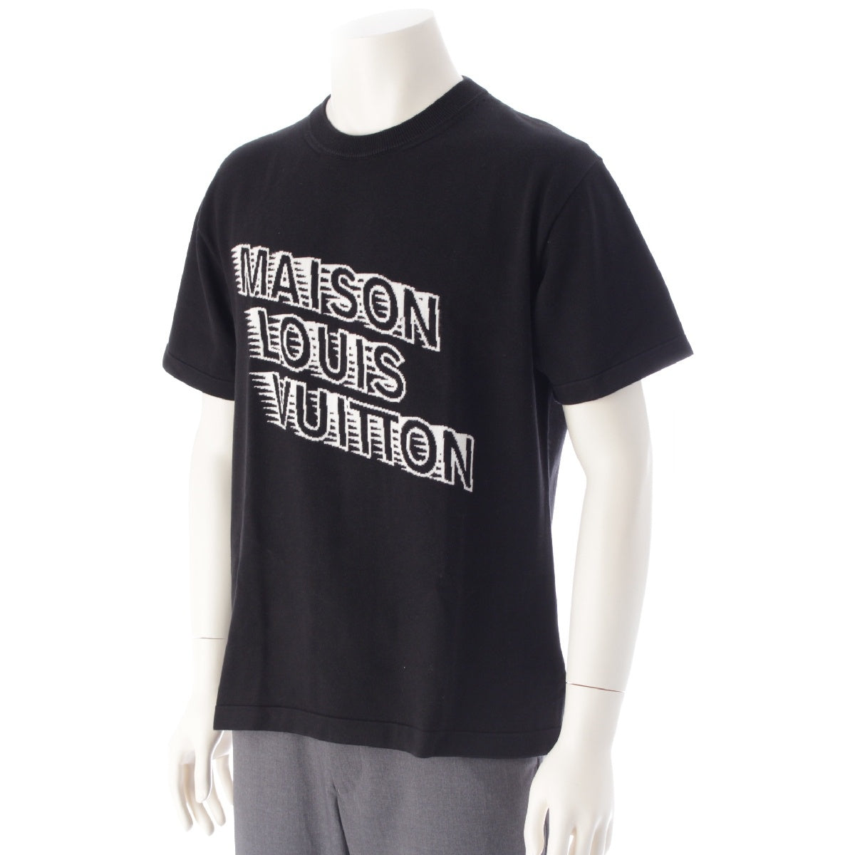 LOUIS VUITTON 21AW Cotton x silk Logo embroidered crew neck oversized knit Short sleeve T-shirt tops RM2129 HA0 HLN31W black XS