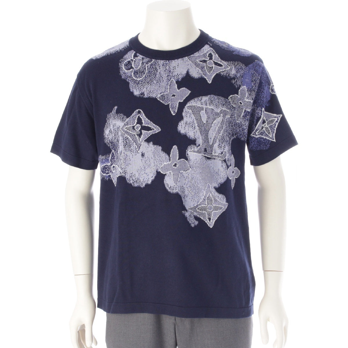 LOUIS VUITTON 21Stainless Steel cotton Monogram watercolor knit Short sleeve T-shirt tops RM211V ZLM HLN01W Navy blue system S