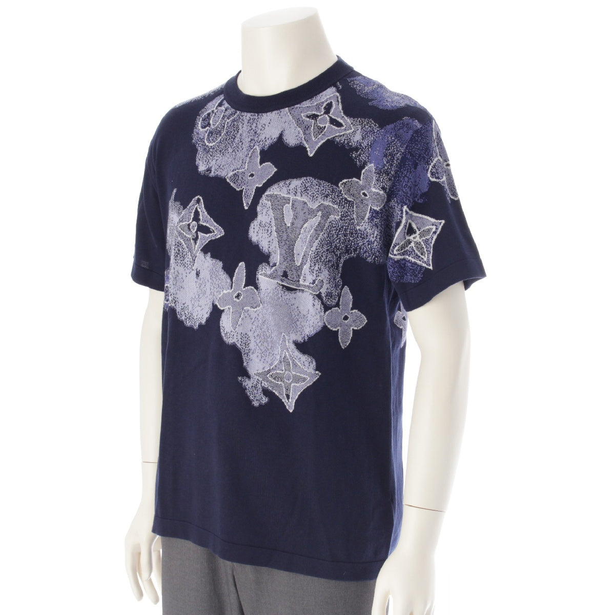 LOUIS VUITTON 21Stainless Steel cotton Monogram watercolor knit Short sleeve T-shirt tops RM211V ZLM HLN01W Navy blue system S