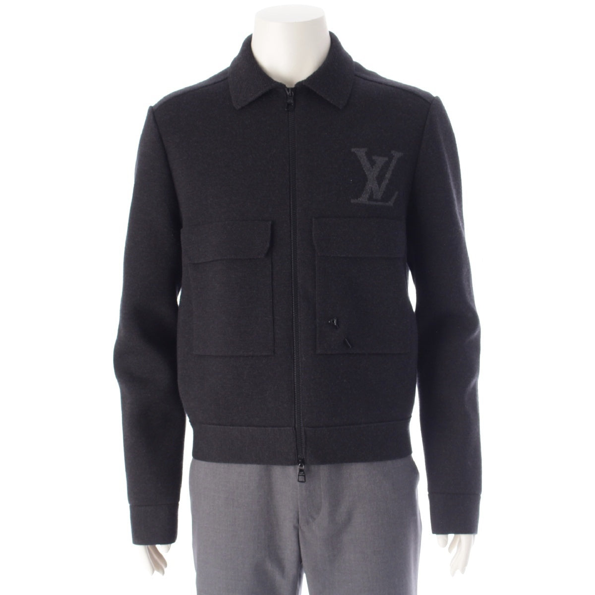 LOUIS VUITTON 21AW wool LV logo knit zip up Blouson Jacket RM212M ZLL HLN05W Black dark gray S