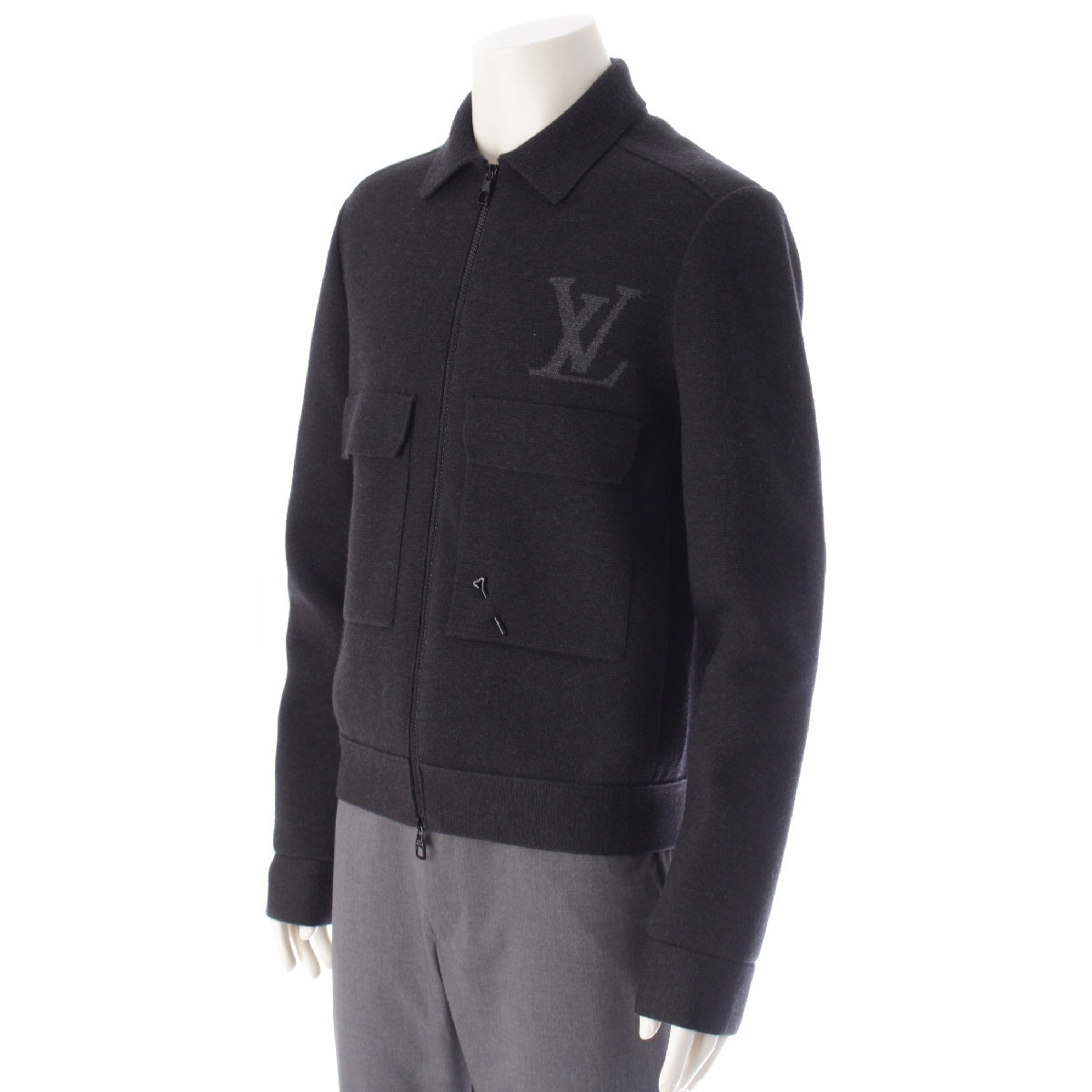 LOUIS VUITTON 21AW wool LV logo knit zip up Blouson Jacket RM212M ZLL HLN05W Black dark gray S