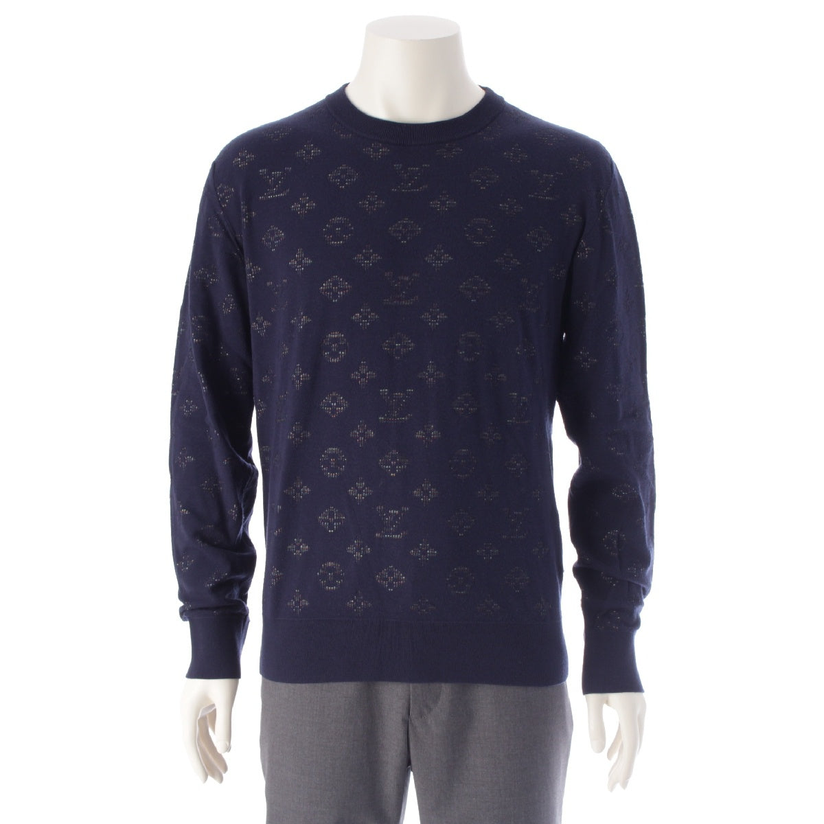 LOUIS VUITTON 20AW Monogram Drop Needle Long Sleeve Knit sweater Crew neck tops RM202Q TBV HIN44W Navy multi-color S