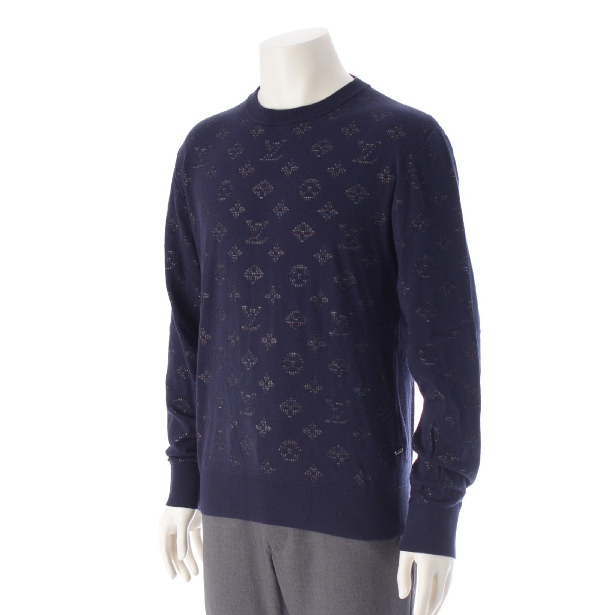 LOUIS VUITTON 20AW Monogram Drop Needle Long Sleeve Knit sweater Crew neck tops RM202Q TBV HIN44W Navy multi-color S