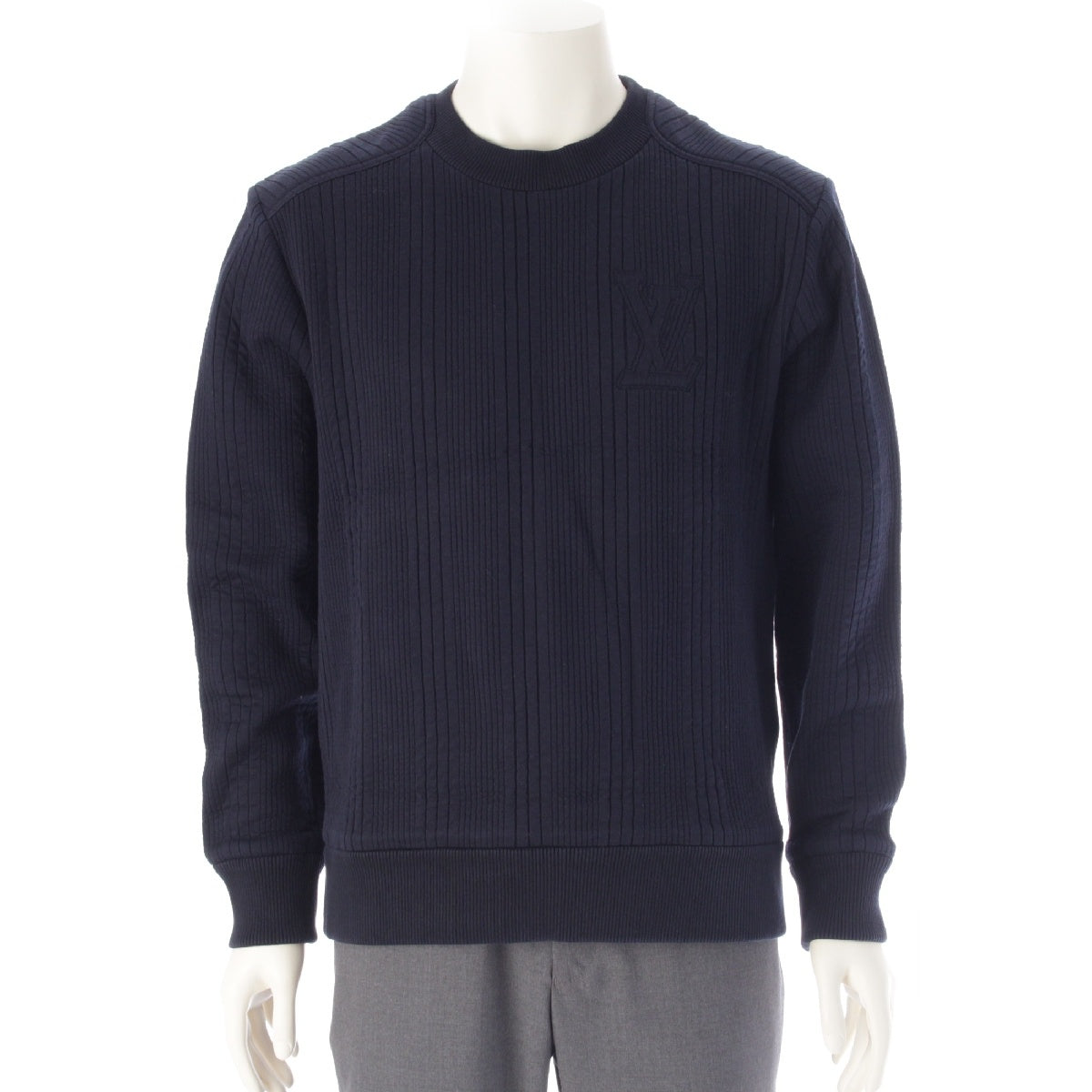 LOUIS VUITTON 21AW Cotton x nylon Embossed LV logo striped crewneck sweat tops RM212M DG2 HLY04W Navy S