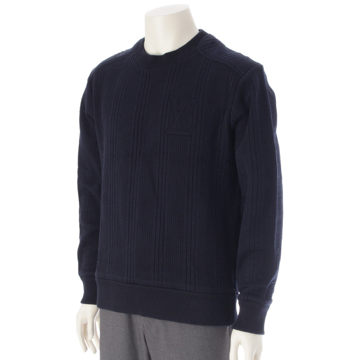 LOUIS VUITTON 21AW Cotton x nylon Embossed LV logo striped crewneck sweat tops RM212M DG2 HLY04W Navy S