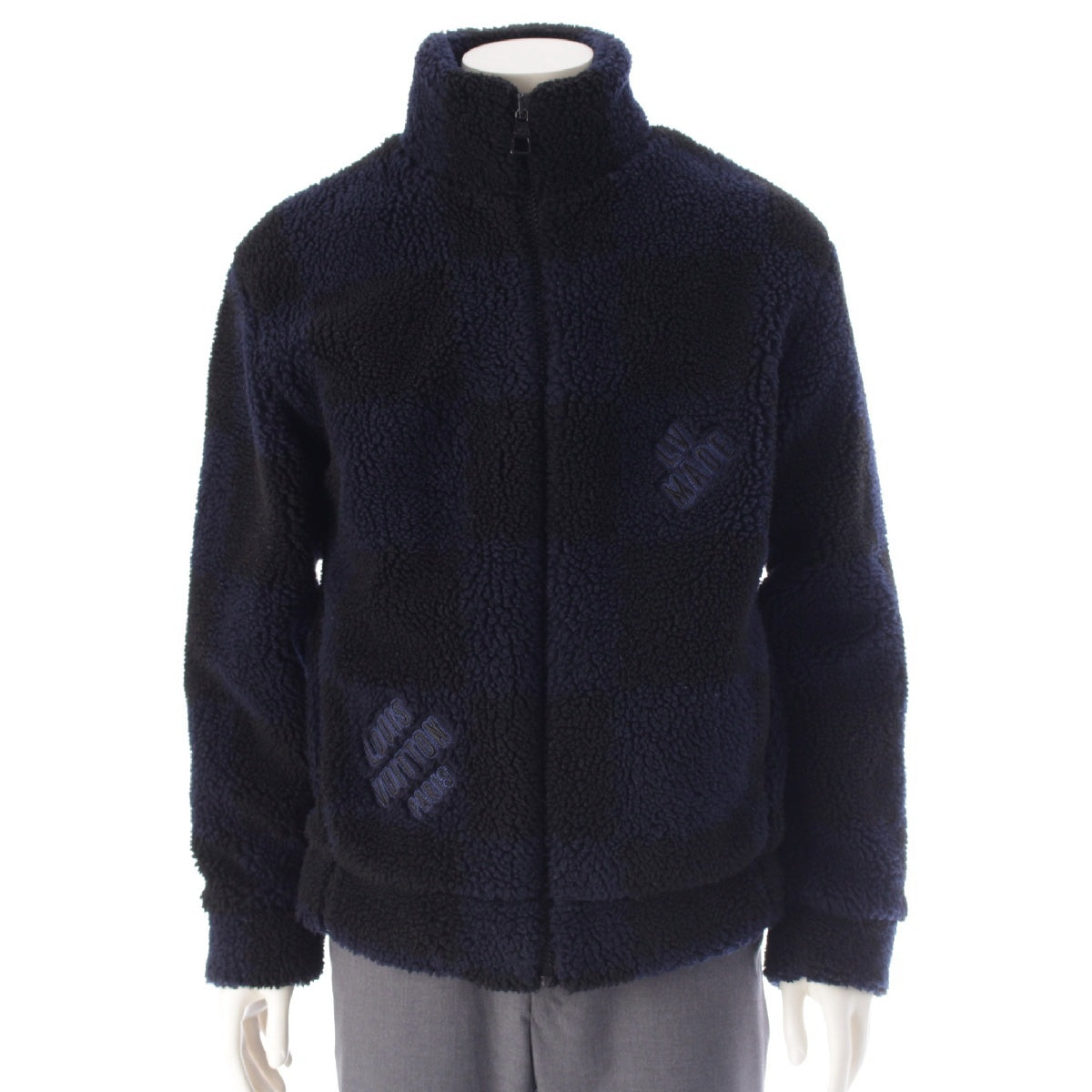 LOUIS VUITTON Nigo 22Stainless Steel Damier logo embroidered fleece Jacket Blouson outerwear RM221M LZ8 HMY05W Navy x black M