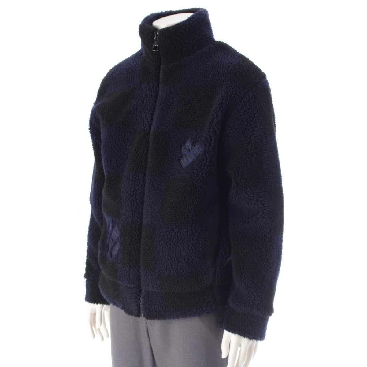 LOUIS VUITTON Nigo 22Stainless Steel Damier logo embroidered fleece Jacket Blouson outerwear RM221M LZ8 HMY05W Navy x black M