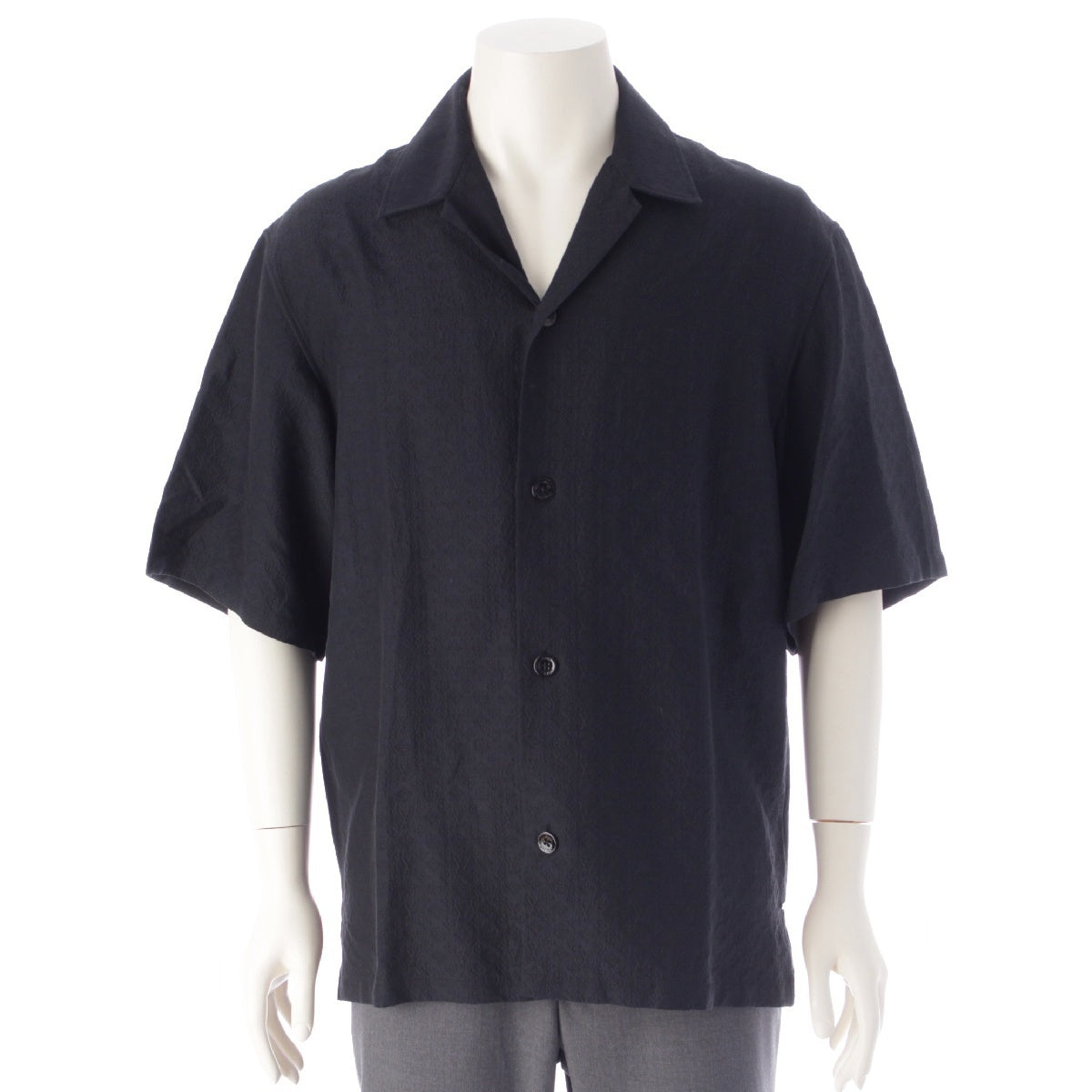 LOUIS VUITTON 23 years Silk Cotton Mini Monogram All-over Pattern Open Collar Short sleeve shirt tops RM232Q ZO6 HPS51W black S