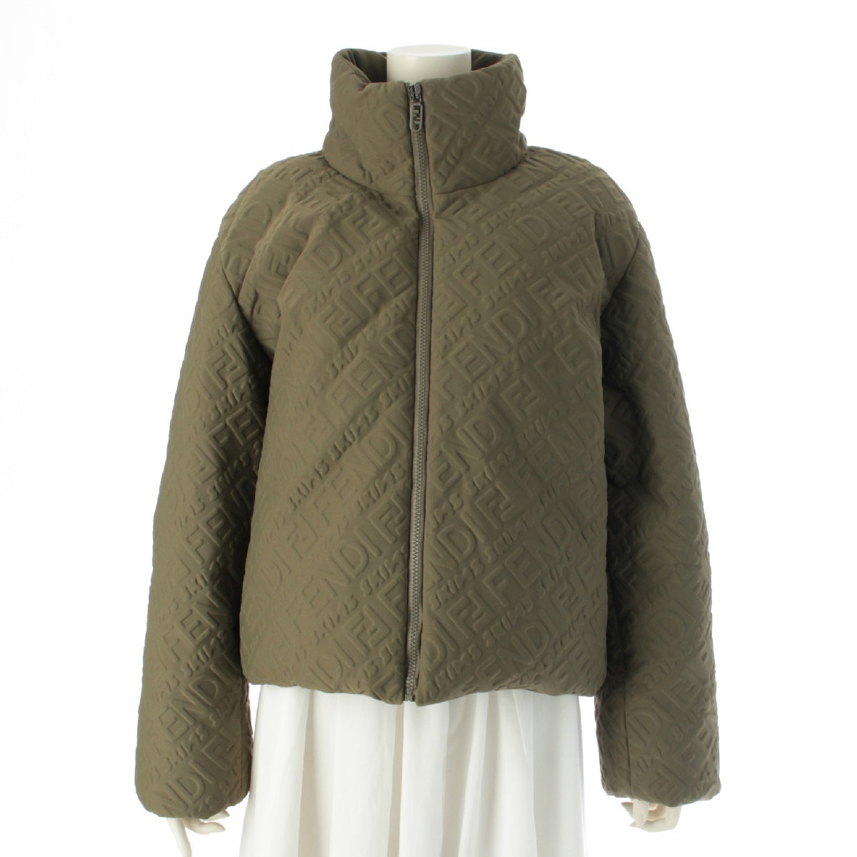 FENDI SKIMS Nylon Embossed logo puff high neck Jacket outer khaki S