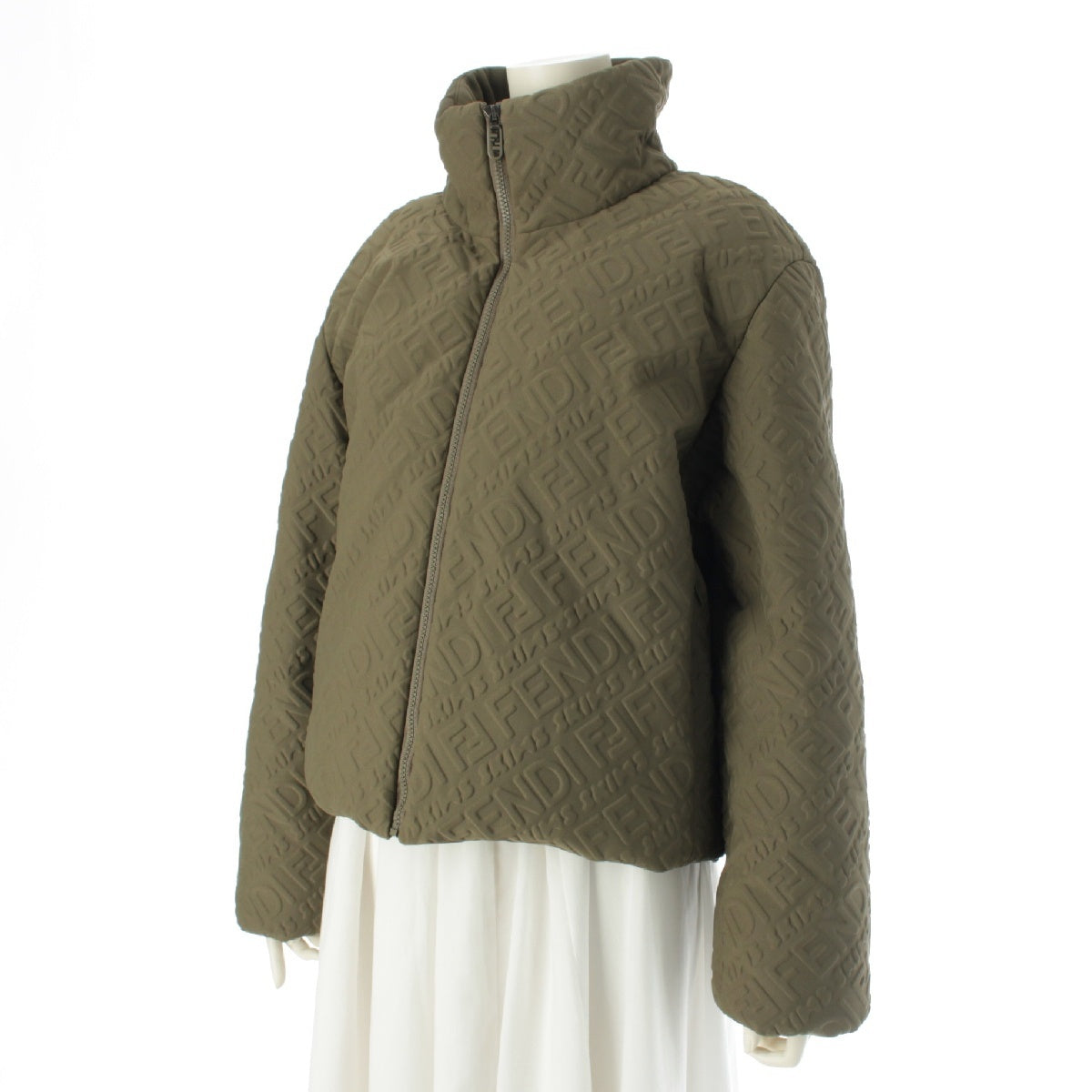 FENDI SKIMS Nylon Embossed logo puff high neck Jacket outer khaki S