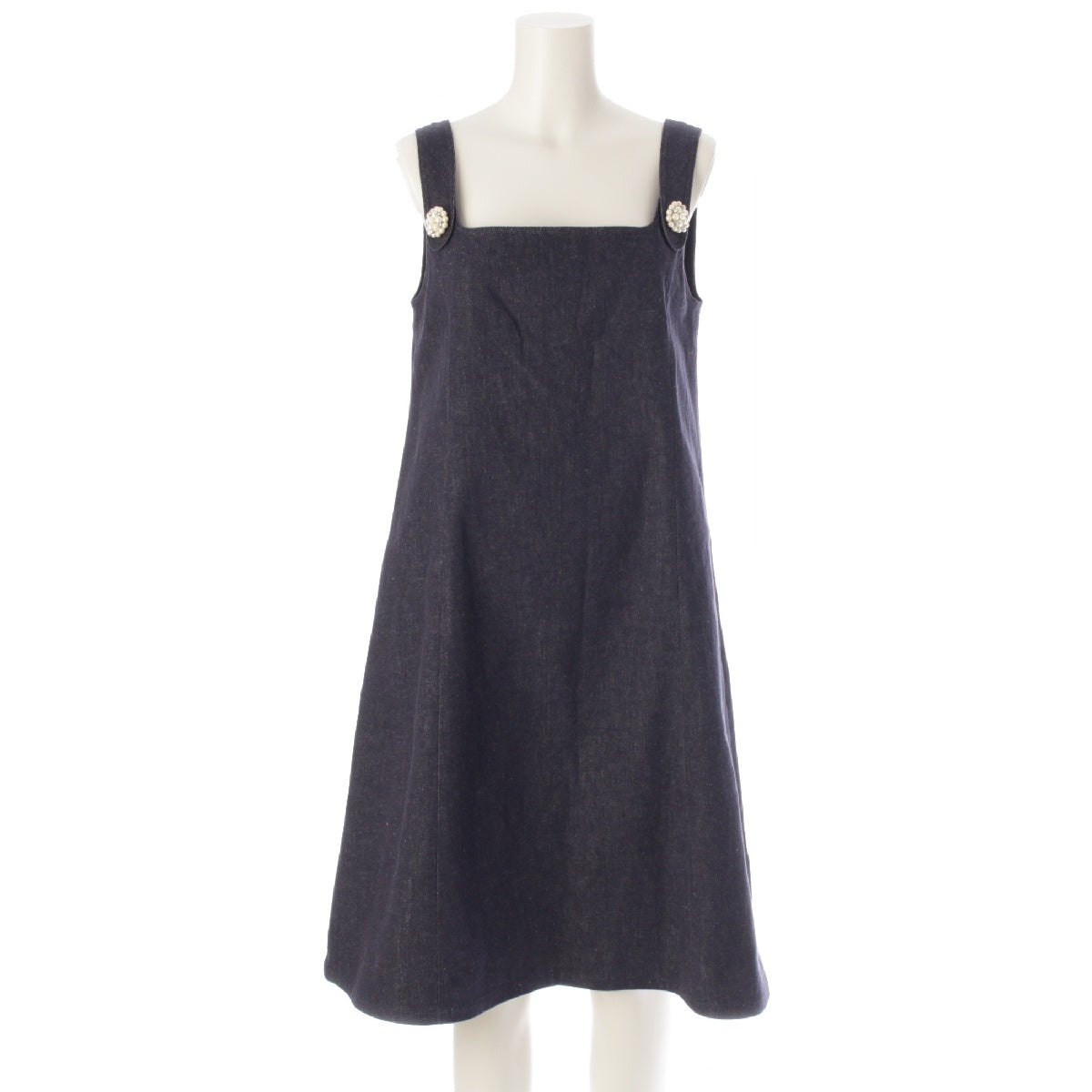 FOXEY NEW YORK 24 years Dress Matthias Cotton denim Pearl Camellia Square Neck one piece Jumper skirt overalls 44224 Indigo 42