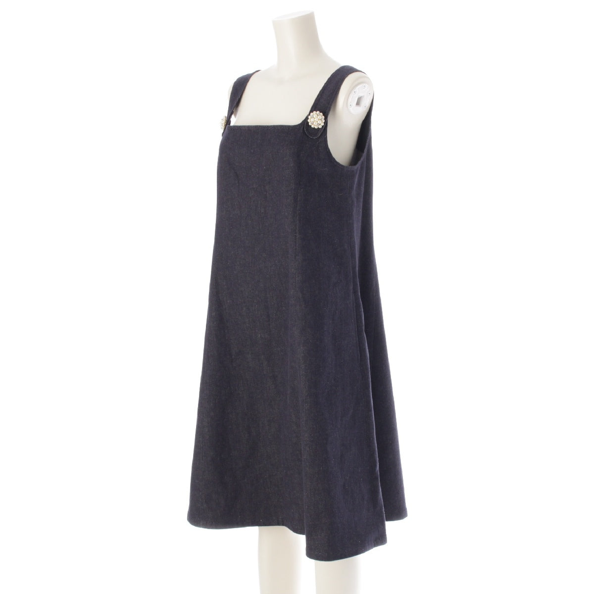 FOXEY NEW YORK 24 years Dress Matthias Cotton denim Pearl Camellia Square Neck one piece Jumper skirt overalls 44224 Indigo 42