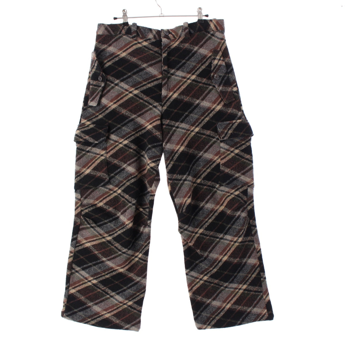 Y's wool Check Pattern Cargo Pants Bottoms YJ-T60-977 Brown 3
