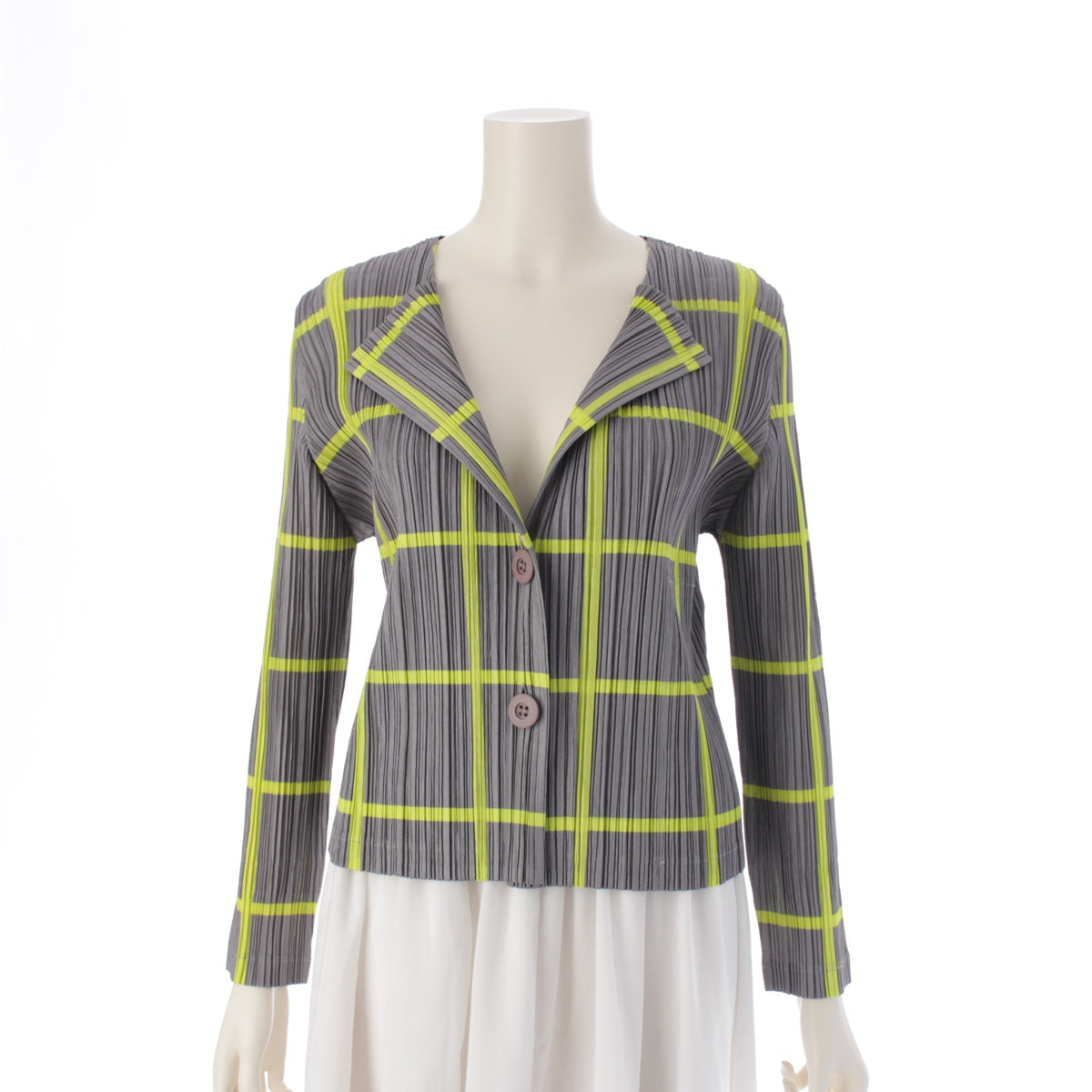 PLEATS PLEASE ISSEY  Check Pattern No color jacket top cardigan PP61-J0412 Gray x light green 3
