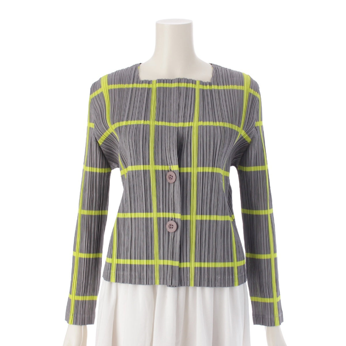 PLEATS PLEASE ISSEY  Check Pattern No color jacket top cardigan PP61-J0412 Gray x light green 3