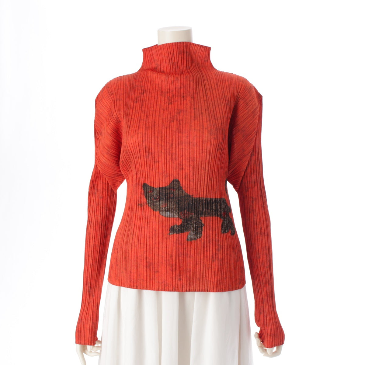 PLEATS PLEASE ISSEY  1998 Tiger Cat Turtleneck High Neck tops Long sleeve cut and sew tops PP83-JK704 Orange 5