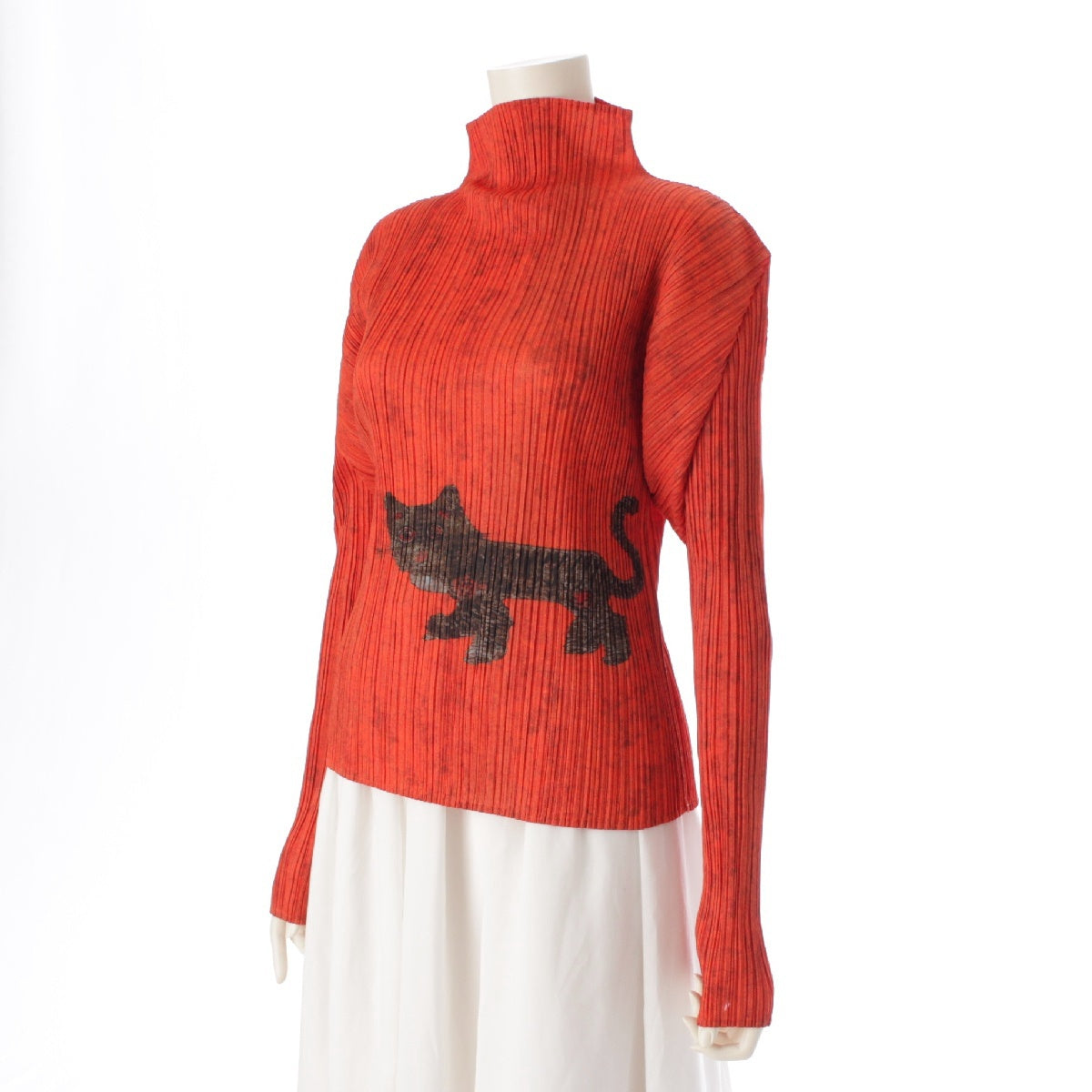 PLEATS PLEASE ISSEY  1998 Tiger Cat Turtleneck High Neck tops Long sleeve cut and sew tops PP83-JK704 Orange 5