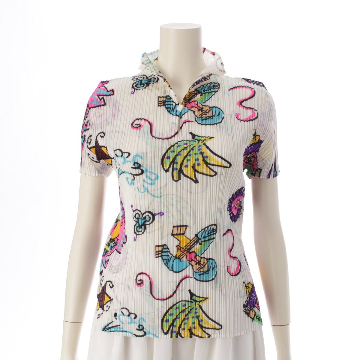 PLEATS PLEASE ISSEY  Floral pattern tops Short sleeve collared tops PP61 ‐JK841 white 3