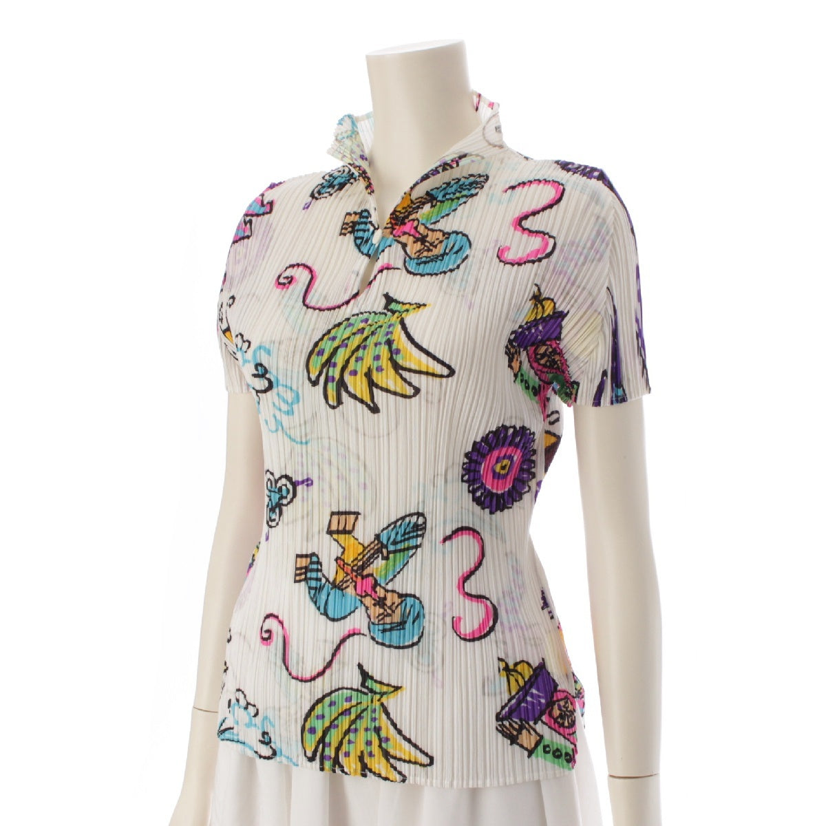PLEATS PLEASE ISSEY  Floral pattern tops Short sleeve collared tops PP61 ‐JK841 white 3