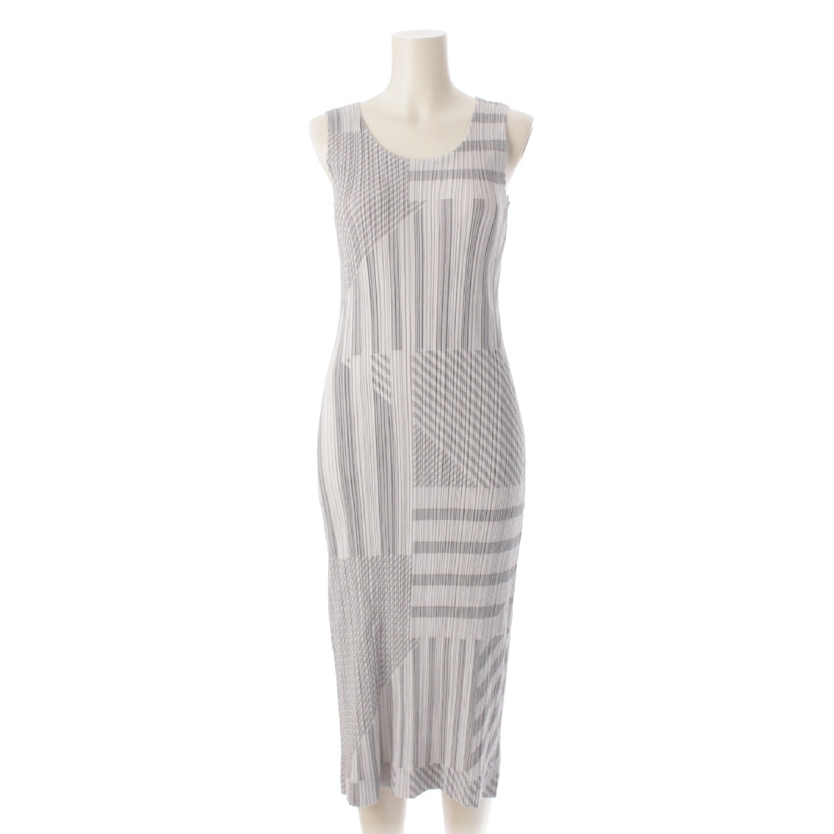 PLEATS PLEASE ISSEY  Sleeveless Geometric Pattern one piece tops PP43-JH644 gray 2