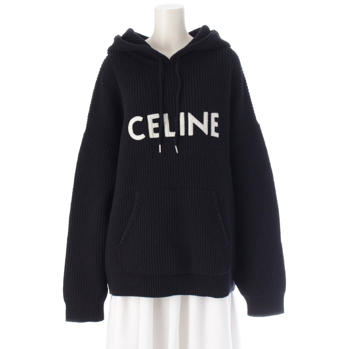 CELINE Eddy period wool Ribbed knit Parker Hoodie Tops 2A85W423P black XL