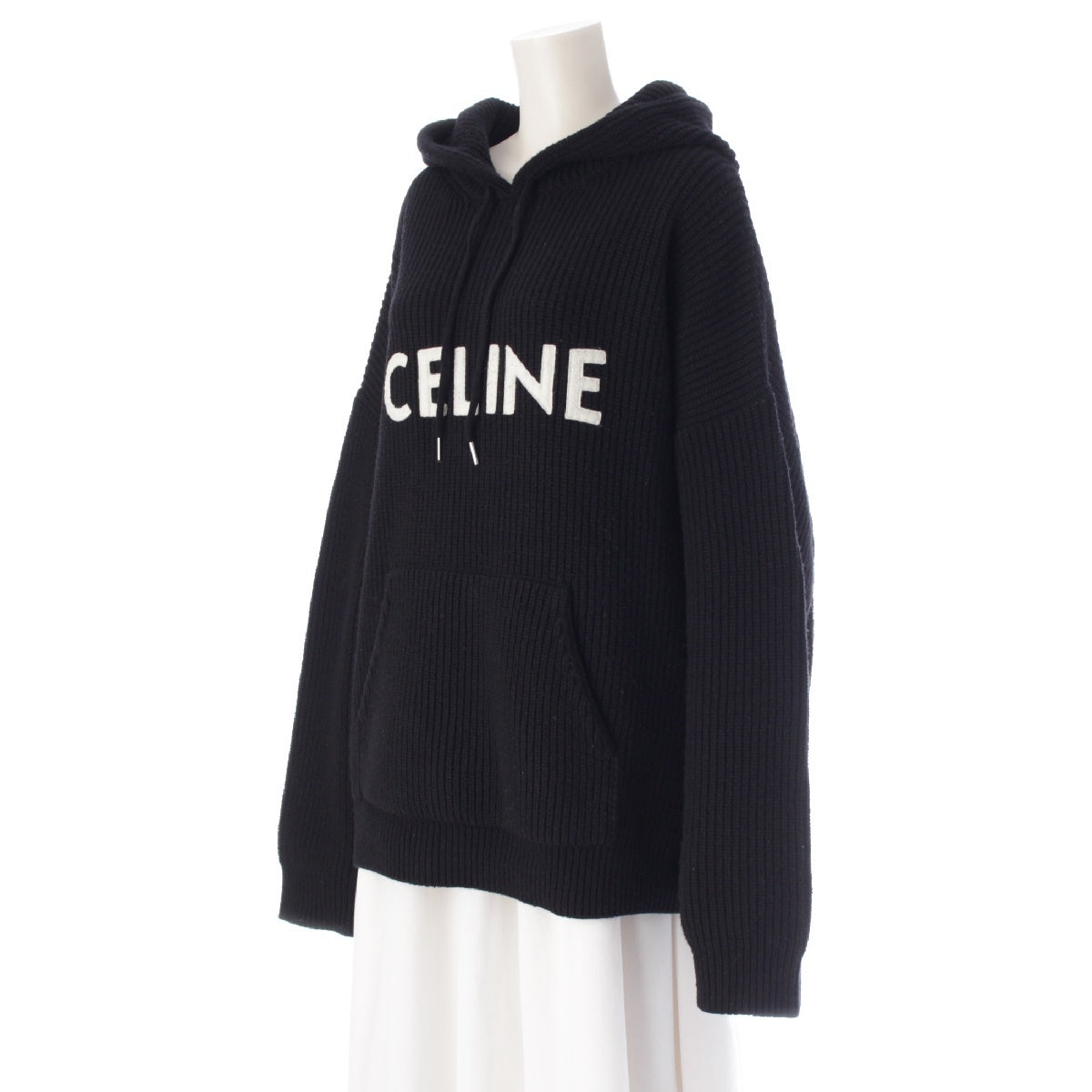 CELINE Eddy period wool Ribbed knit Parker Hoodie Tops 2A85W423P black XL