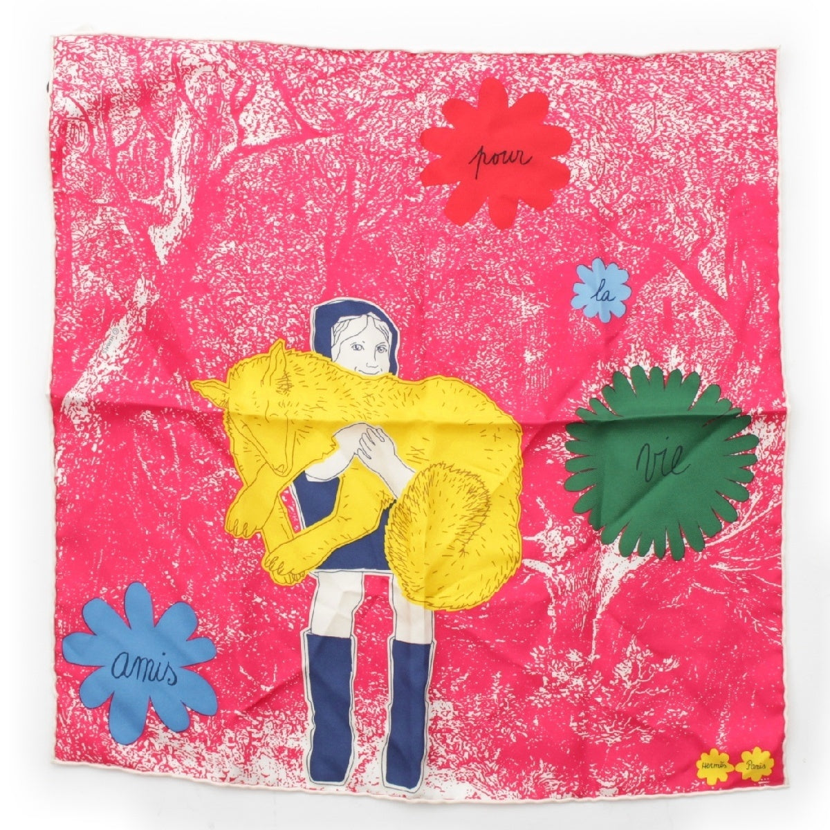 HERMES silk Gavroche 45 A lifelong friend AMIS POUR LA VIE scarf Fuchsia Pink multicolor