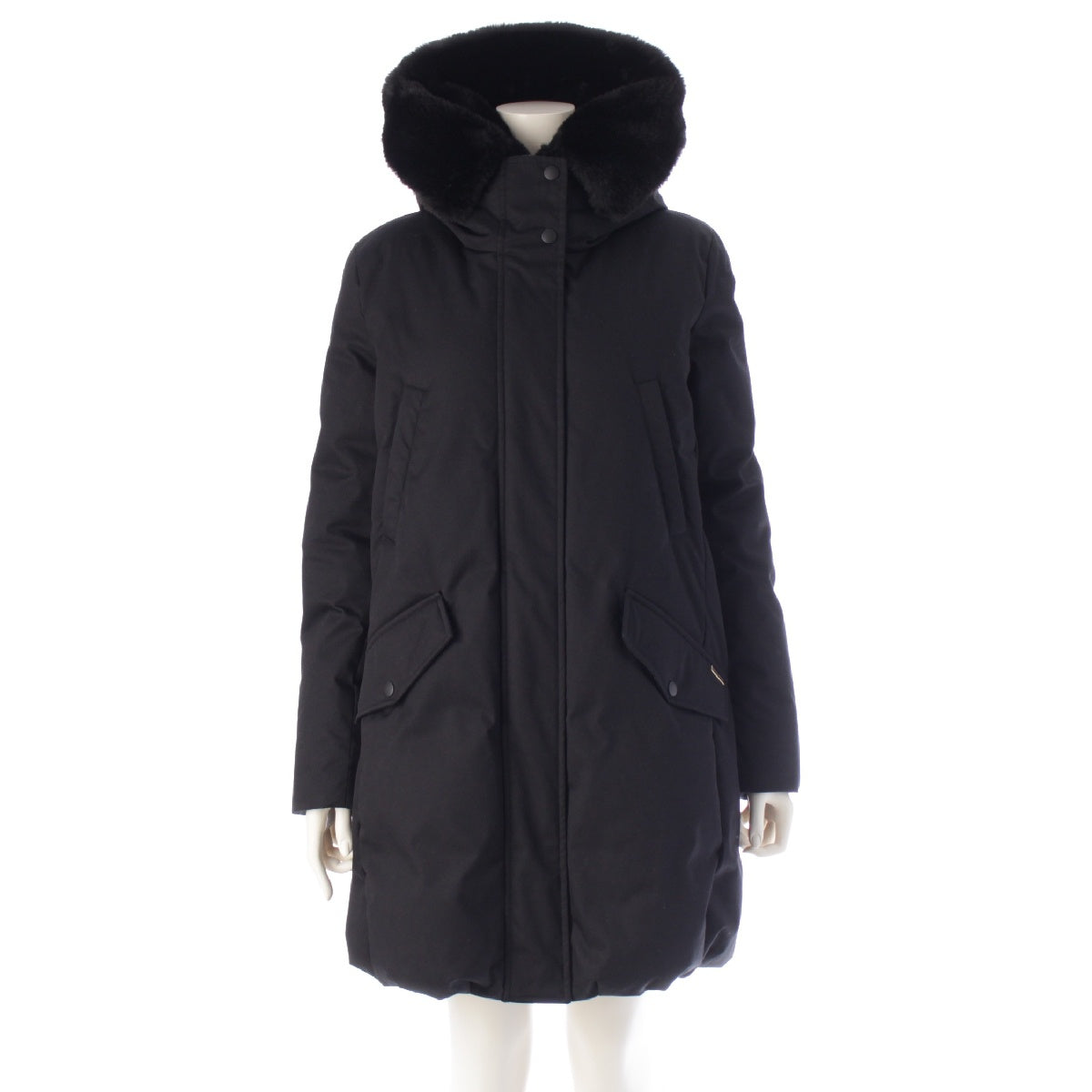 WOOLRICH Cotton nylon Eco fur hood down coat Cocoon Parka Outerwear WWOU0953 black M