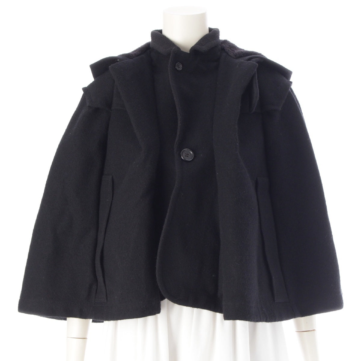 tricot COMME des GARCONS 21AW Wool x linen Hooded poncho Short Coat Jacket Outerwear TH-J001 black S