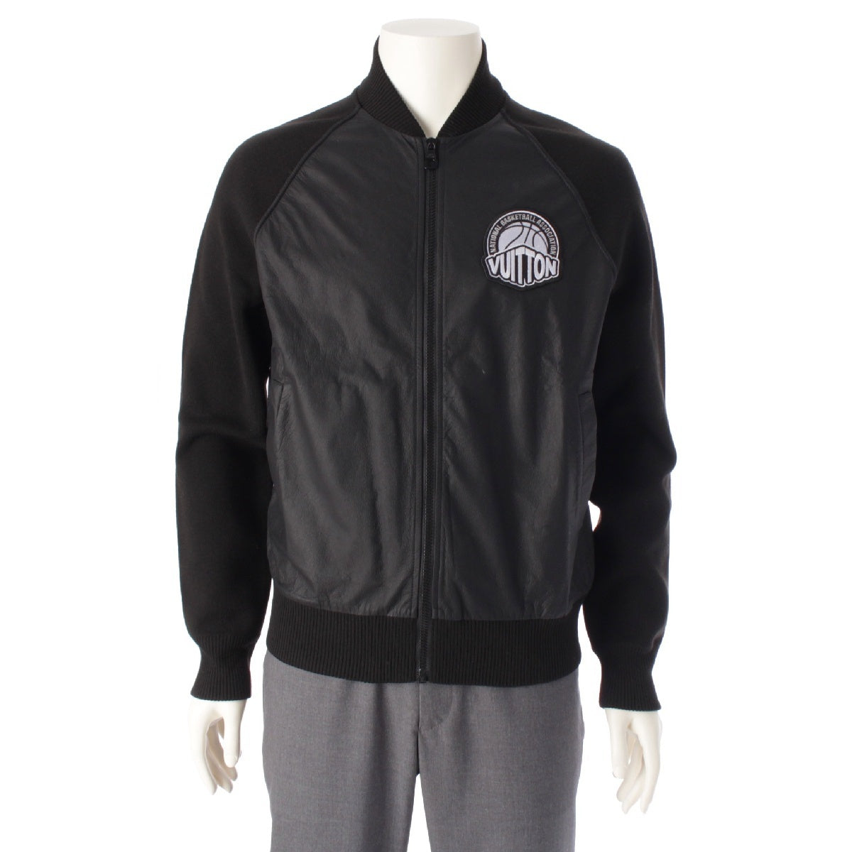 LOUIS VUITTON NBA 21AW Leather x wool Logo patch knit switching Blouson Jacket outerwear HLN13W black S
