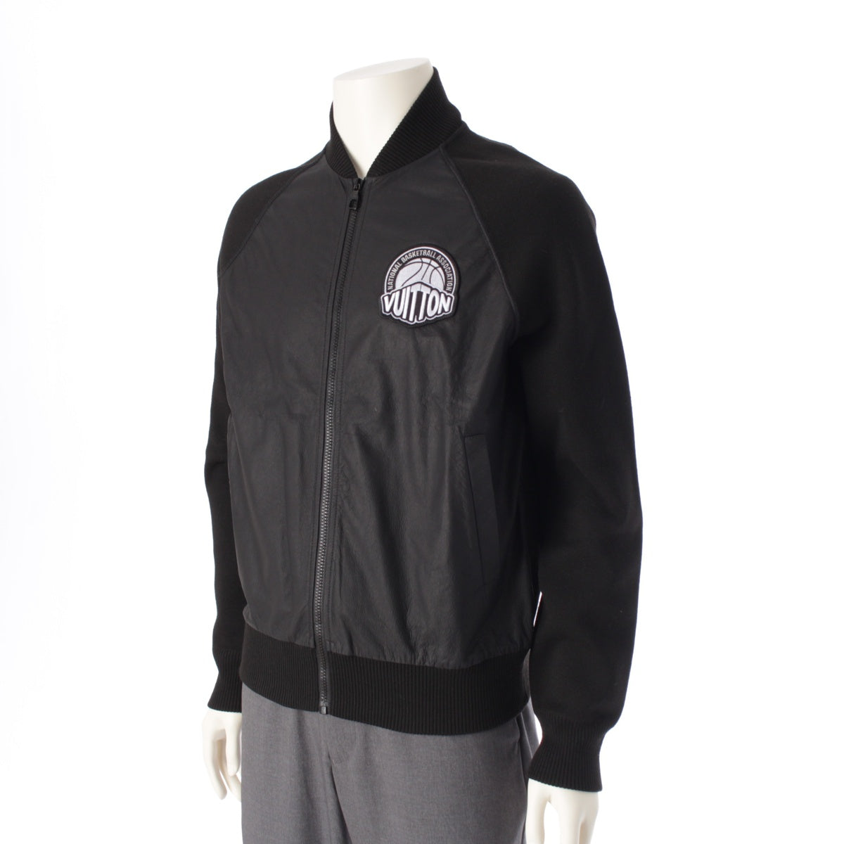 LOUIS VUITTON NBA 21AW Leather x wool Logo patch knit switching Blouson Jacket outerwear HLN13W black S