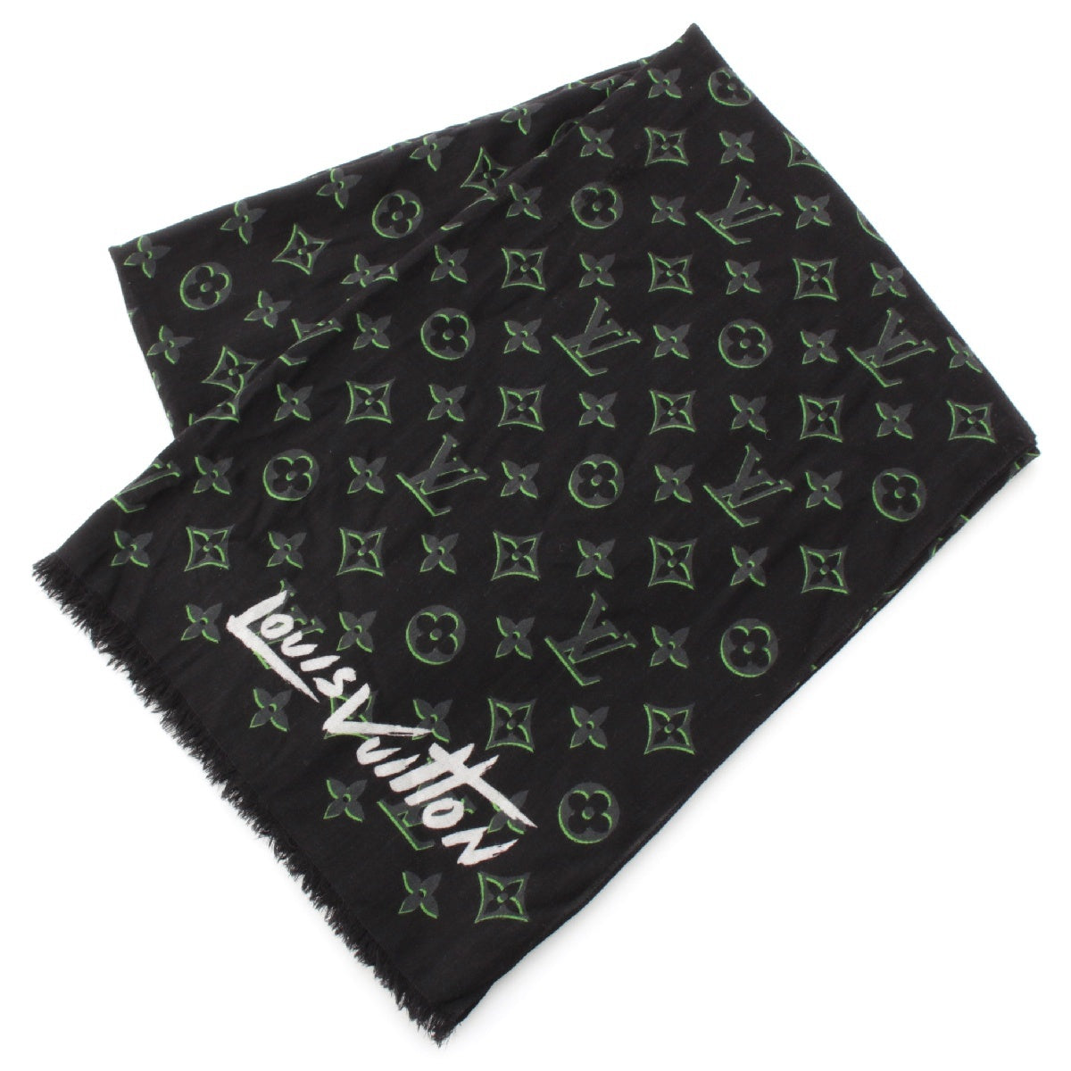 LOUIS VUITTON wool Monogram Spotlight Large Stall Scarf Muffler Shawl M78298 black
