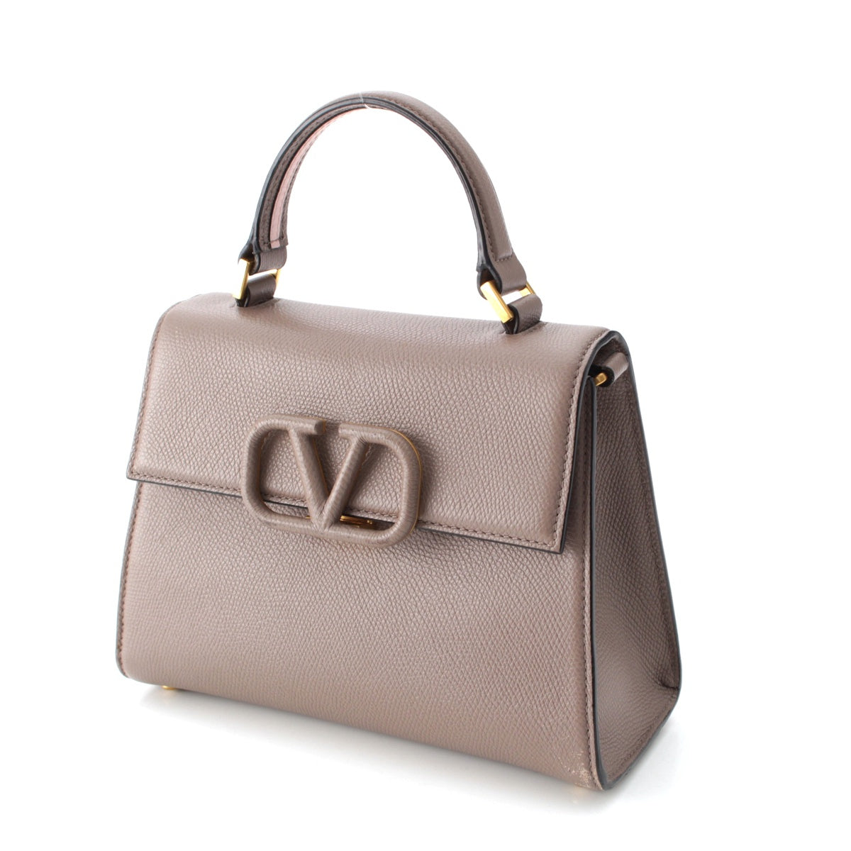 VALENTINO V-Sling Small leather Logo 2way Shoulder Top Handle bag Beige gold