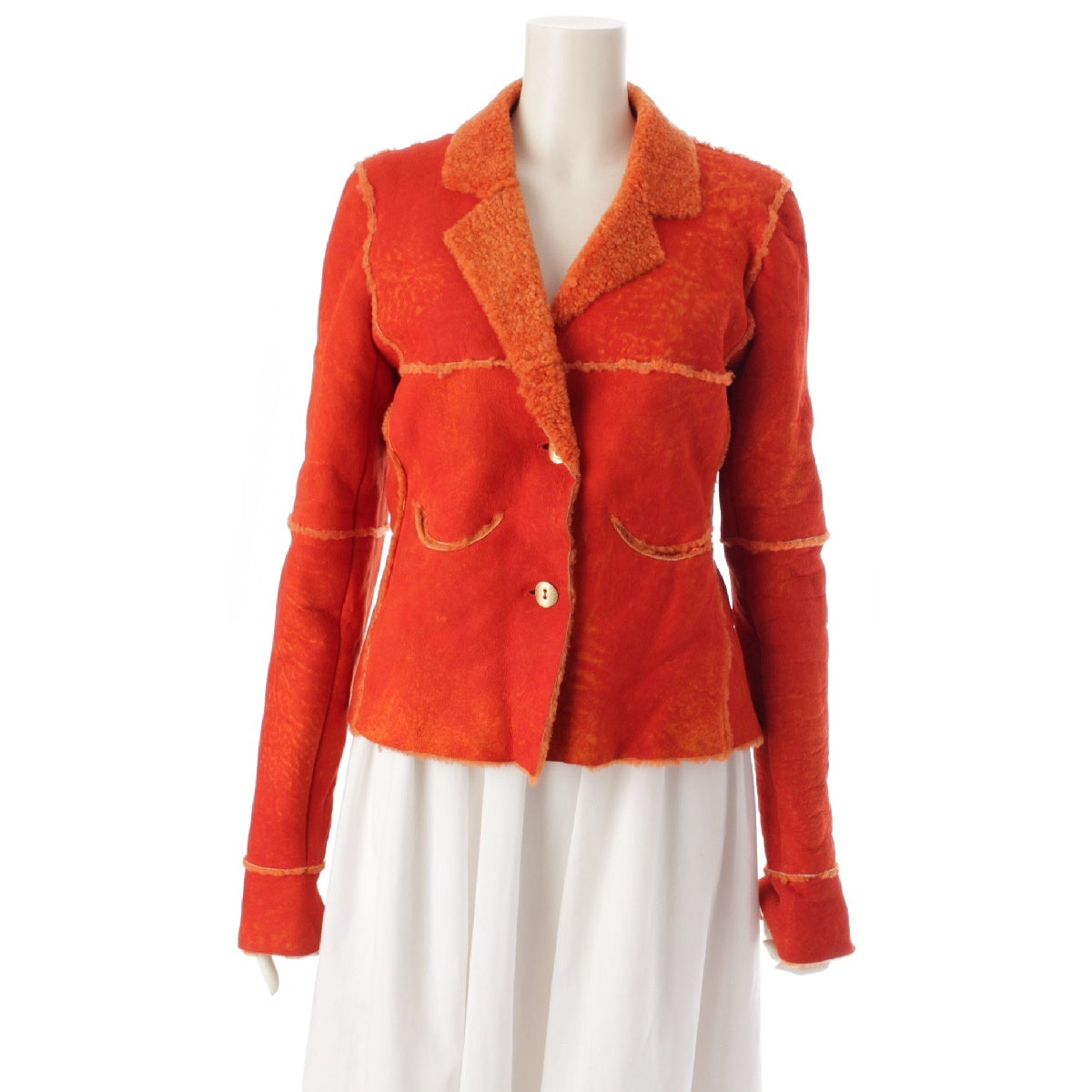 CHANEL 00A Mouton Logo Button Boa Jacket outer P15891 Orange 36