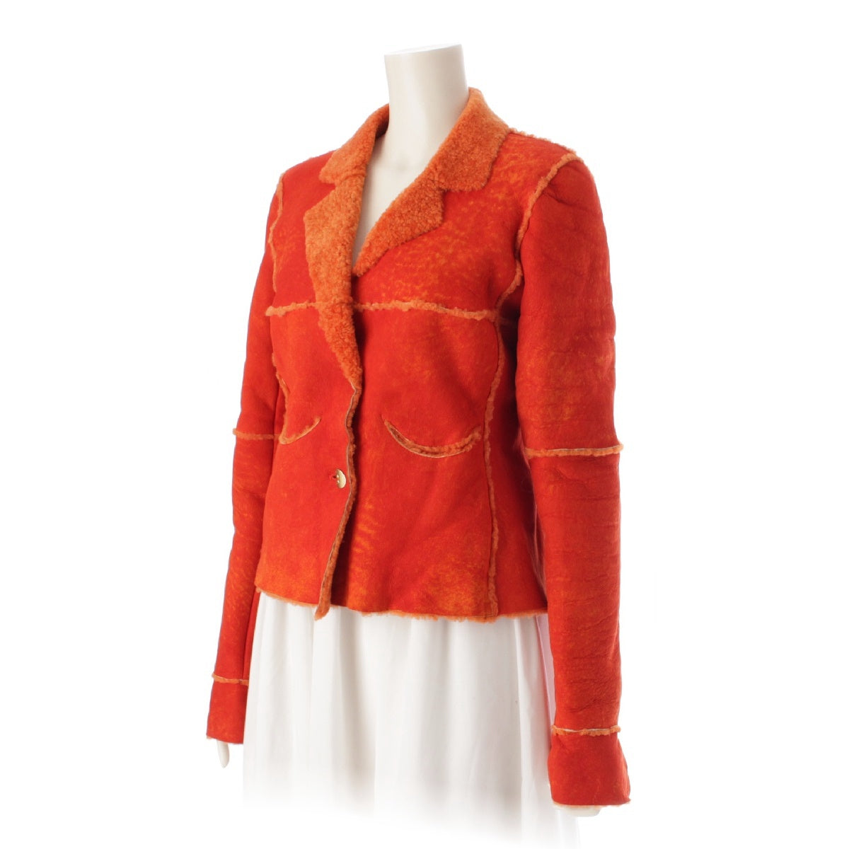CHANEL 00A Mouton Logo Button Boa Jacket outer P15891 Orange 36