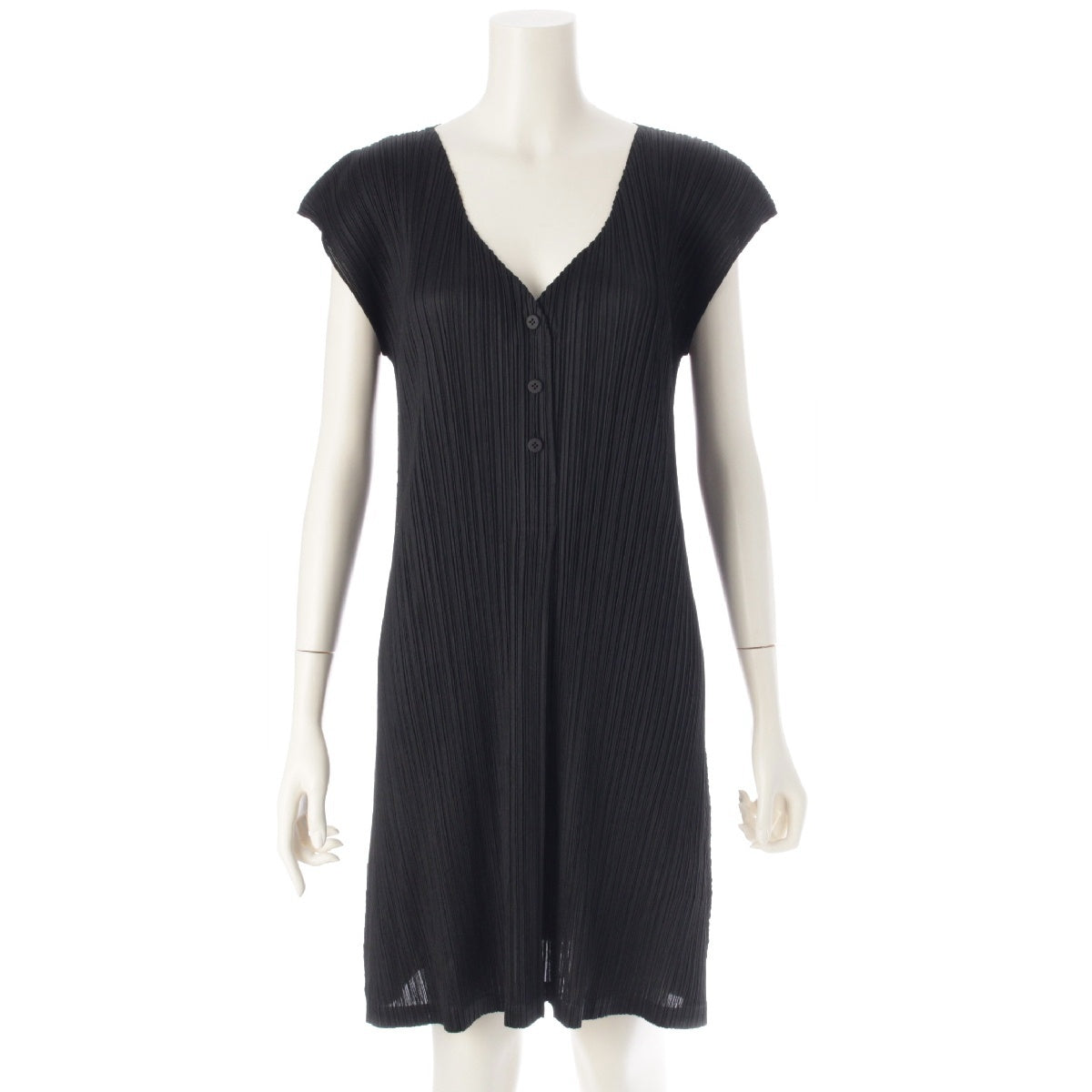 PLEATS PLEASE ISSEY  Button front Sleeveless one piece dress PP13-JT187 black 3