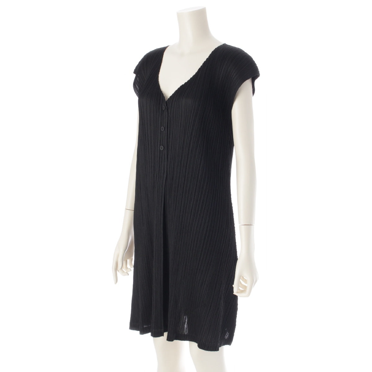PLEATS PLEASE ISSEY  Button front Sleeveless one piece dress PP13-JT187 black 3