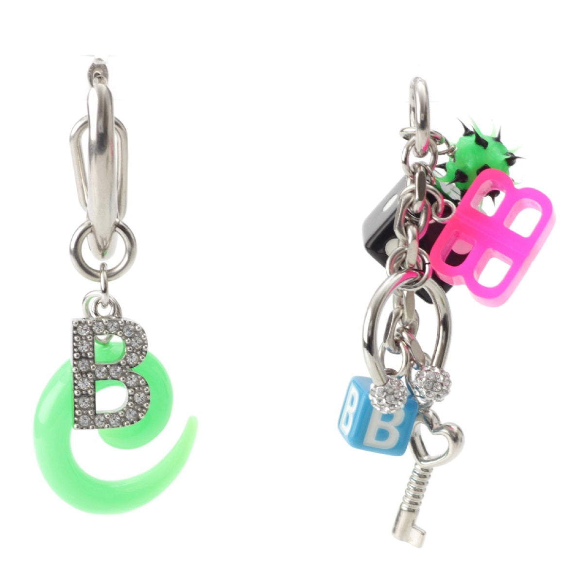 BALENCIAGA Pigalle Collector B logo icon charm Pierce Earring accessories Silverx multicolor