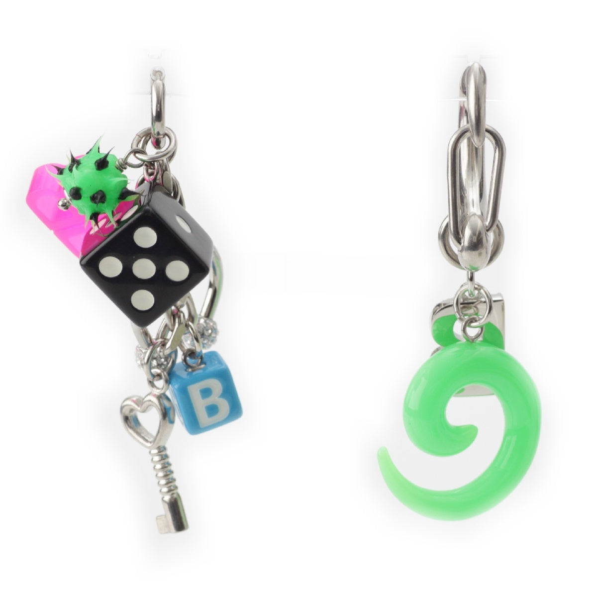 BALENCIAGA Pigalle Collector B logo icon charm Pierce Earring accessories Silverx multicolor