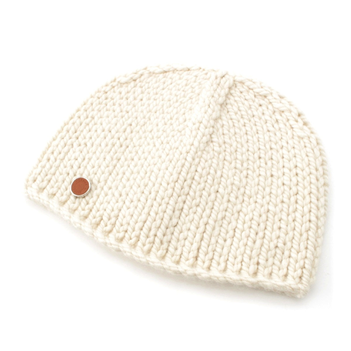 HERMES Wool x Silk x Cashmere Joplan Serie Button Knit Hat Knit cap white S
