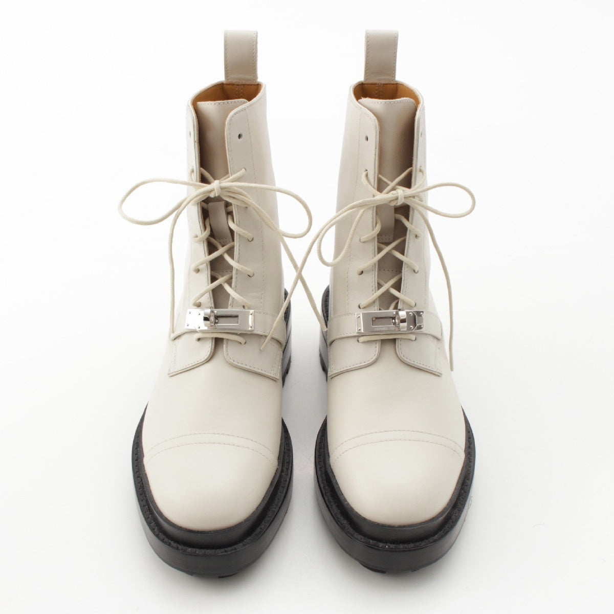 HERMES leather Funk Ankle Kelly Metal Lace-up boots shoes WS222069Z white 35 1/2